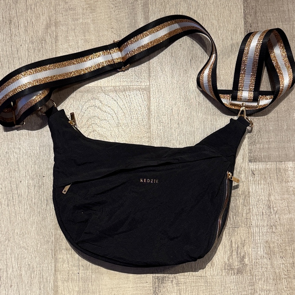 Kenzie Black Crossbody Bag with Gold Accents